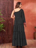 Black Blooming Faux Georgette Readymade Gown